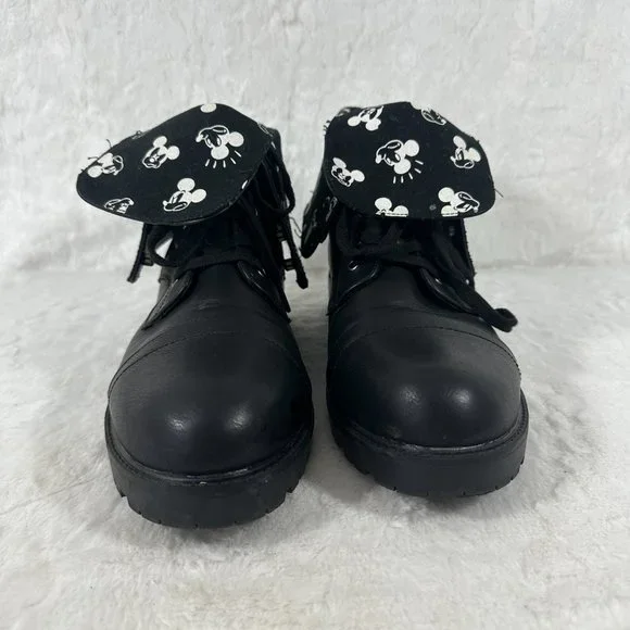 Torrid Disney Mickey Mouse Black PU Leather Fold Over Combat Boots SZ 10.5 WW - Picture 3 of 11